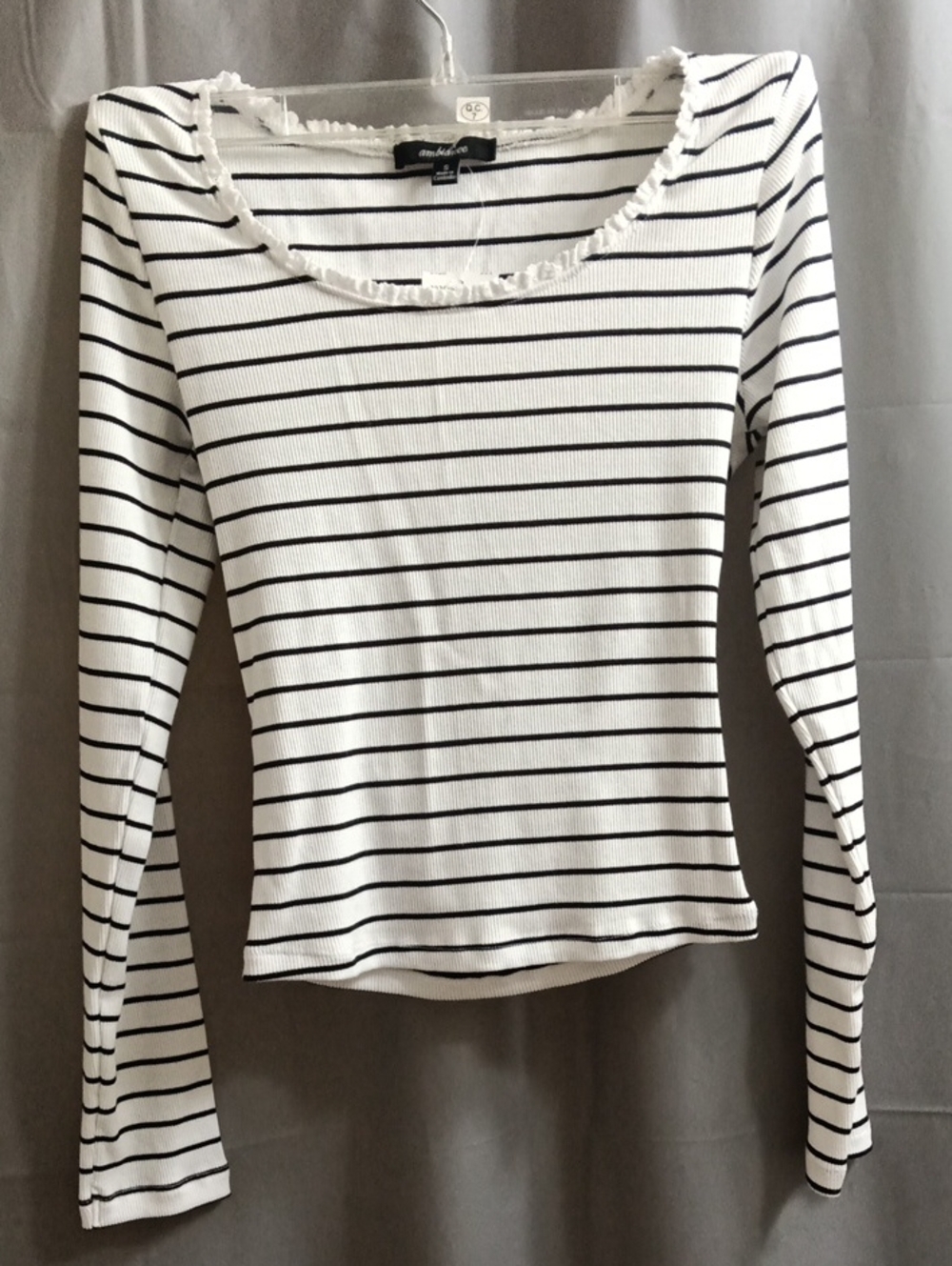 Ambience White and Black Striped Ribbed Long-Sleeve Top